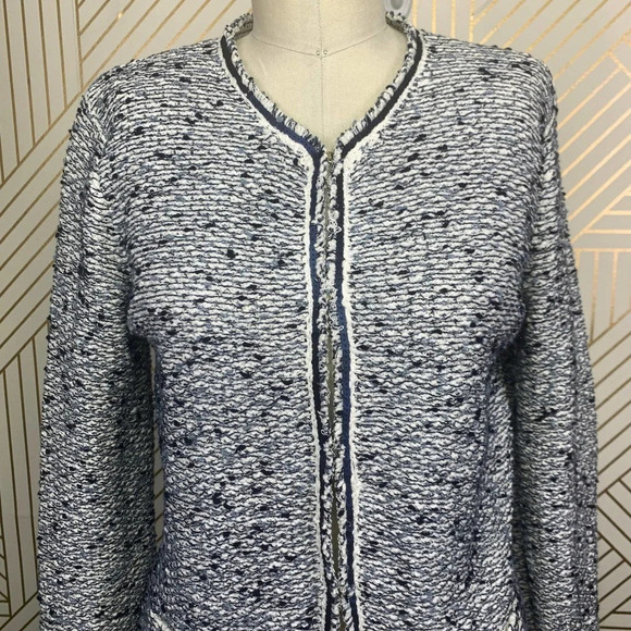 Escada Harbor Blue Tweed Fringe Knit Sweater Blazer Jacket Size US Small - Picture 2 of 11